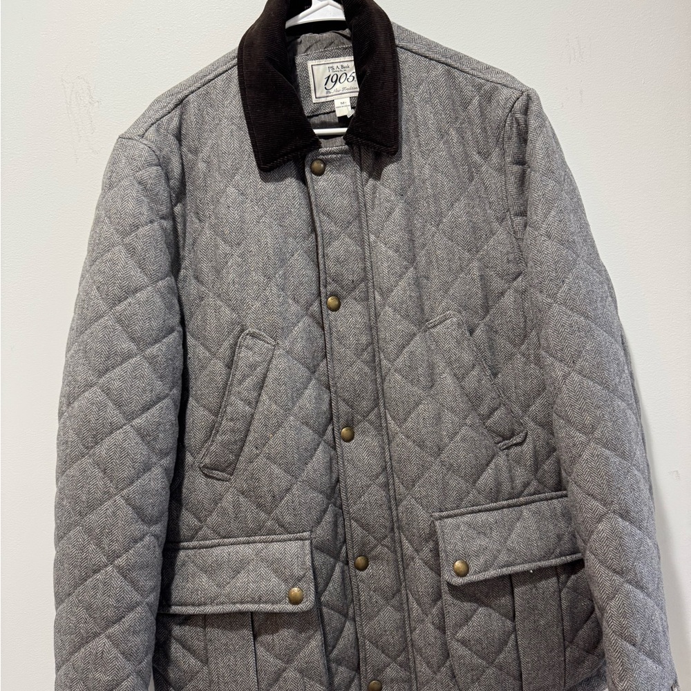 Jos. A. Bank 1905 Collection Gray Zip  Herringbone Quilted Barn Coat Men M - Picture 16 of 16